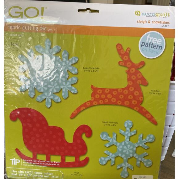 ACCUQUILT GO FABRIC CUTTING DIE SLEIGH & SNOWFLAKES 55322 NEW - Picture 2 of 3